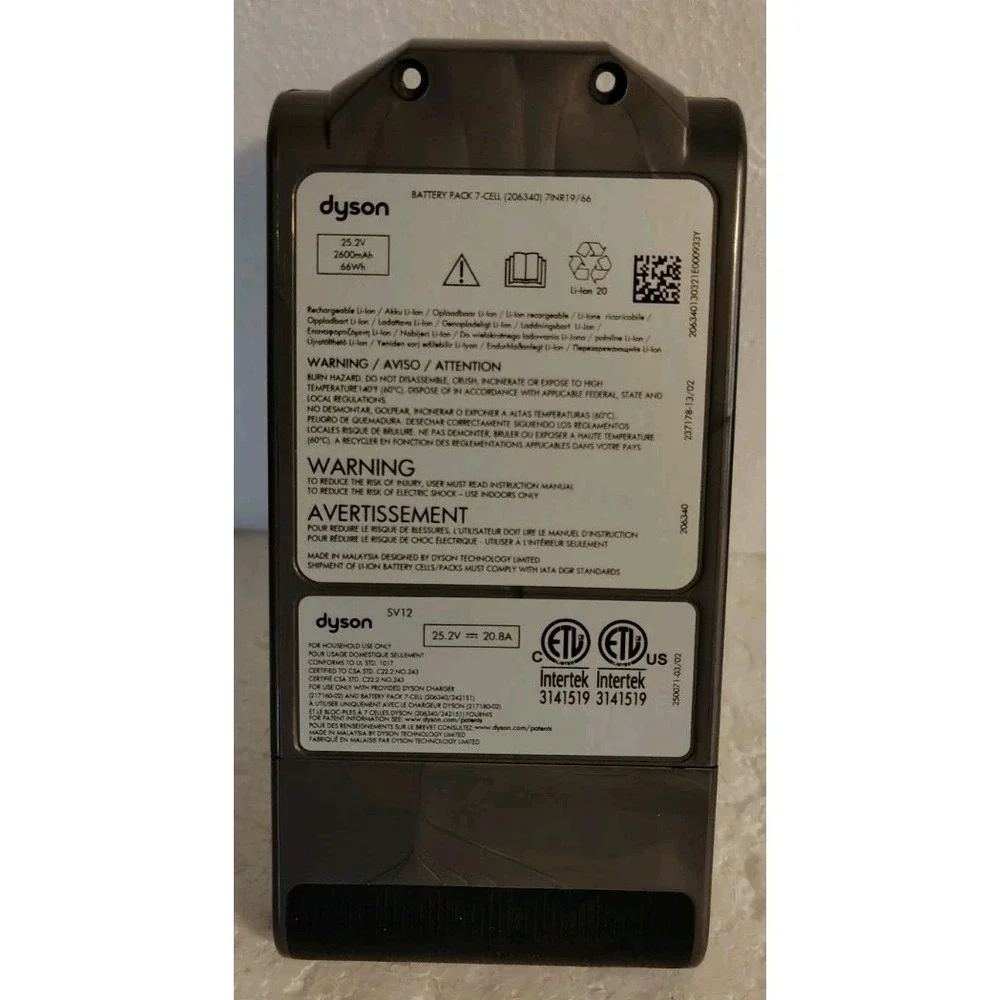 DYSON OEM V10 7-Cell Rechargeable Li ion Battery Pack SV12 25.2V 2600mAh 66Wh